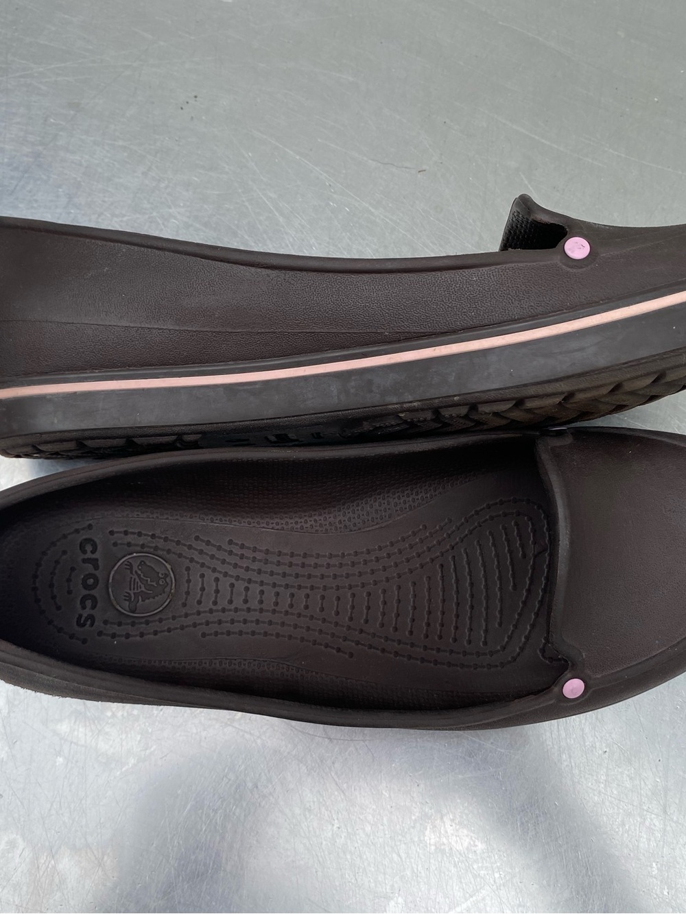 Crocs Women’s Crocband Slip-On Flats with Pink Trim